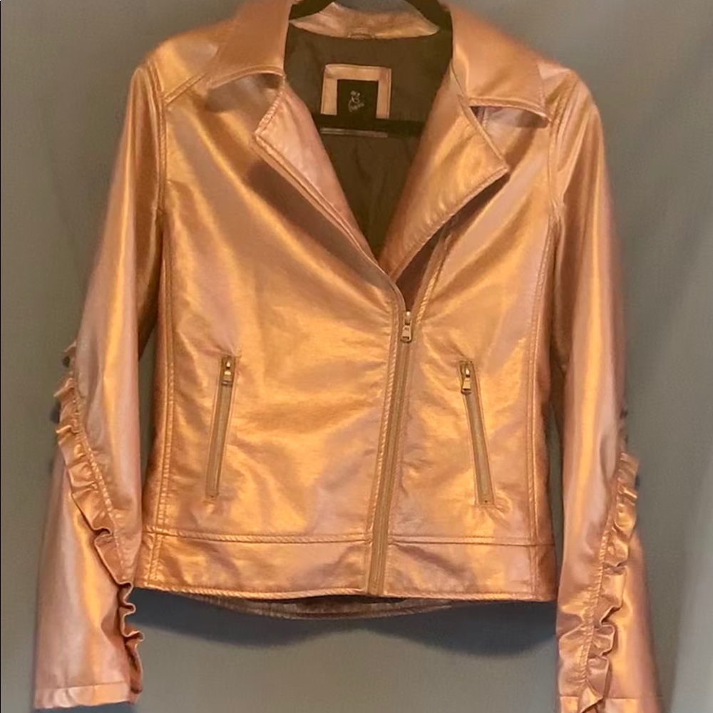 Vintage pink leather jacket with ruffle detail